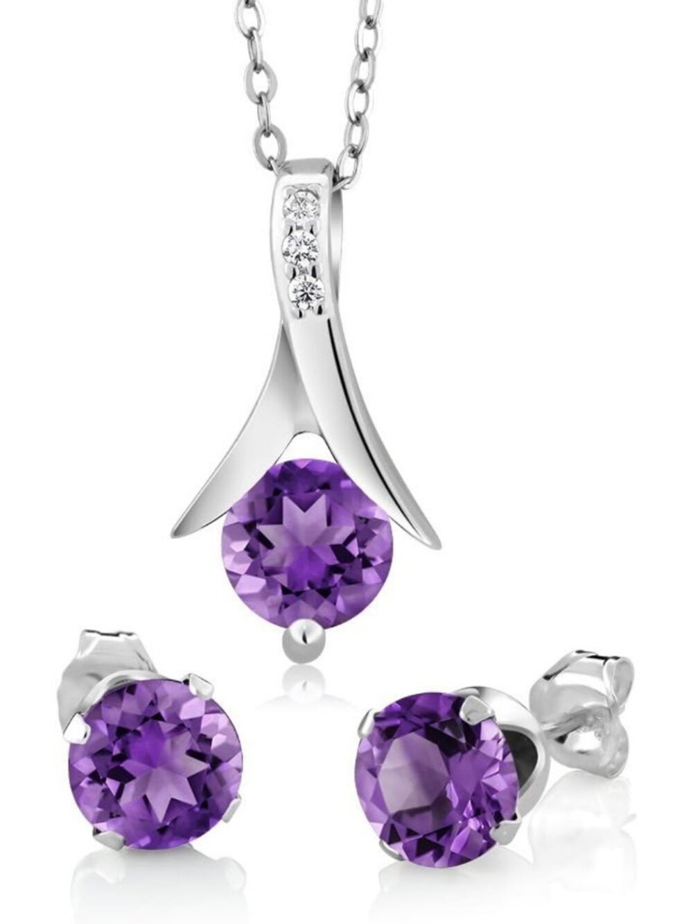 Stunning Purple Amethyst & Moissanite Pendant Earrings Jewelry Set - Elegant